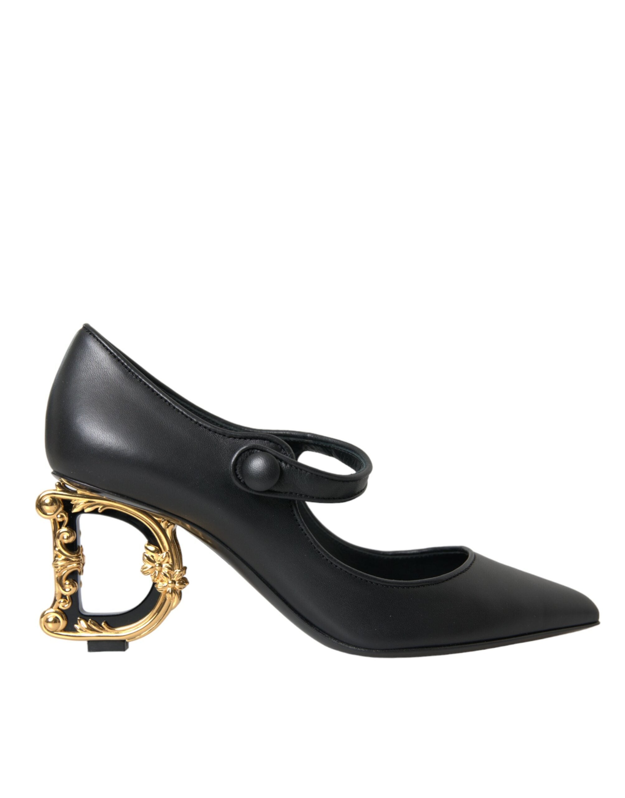 Dolce &amp; Gabbana Μαύρο Δερμάτινο Λογότυπο Γόβες Mary Janes Pumps Παπούτσια