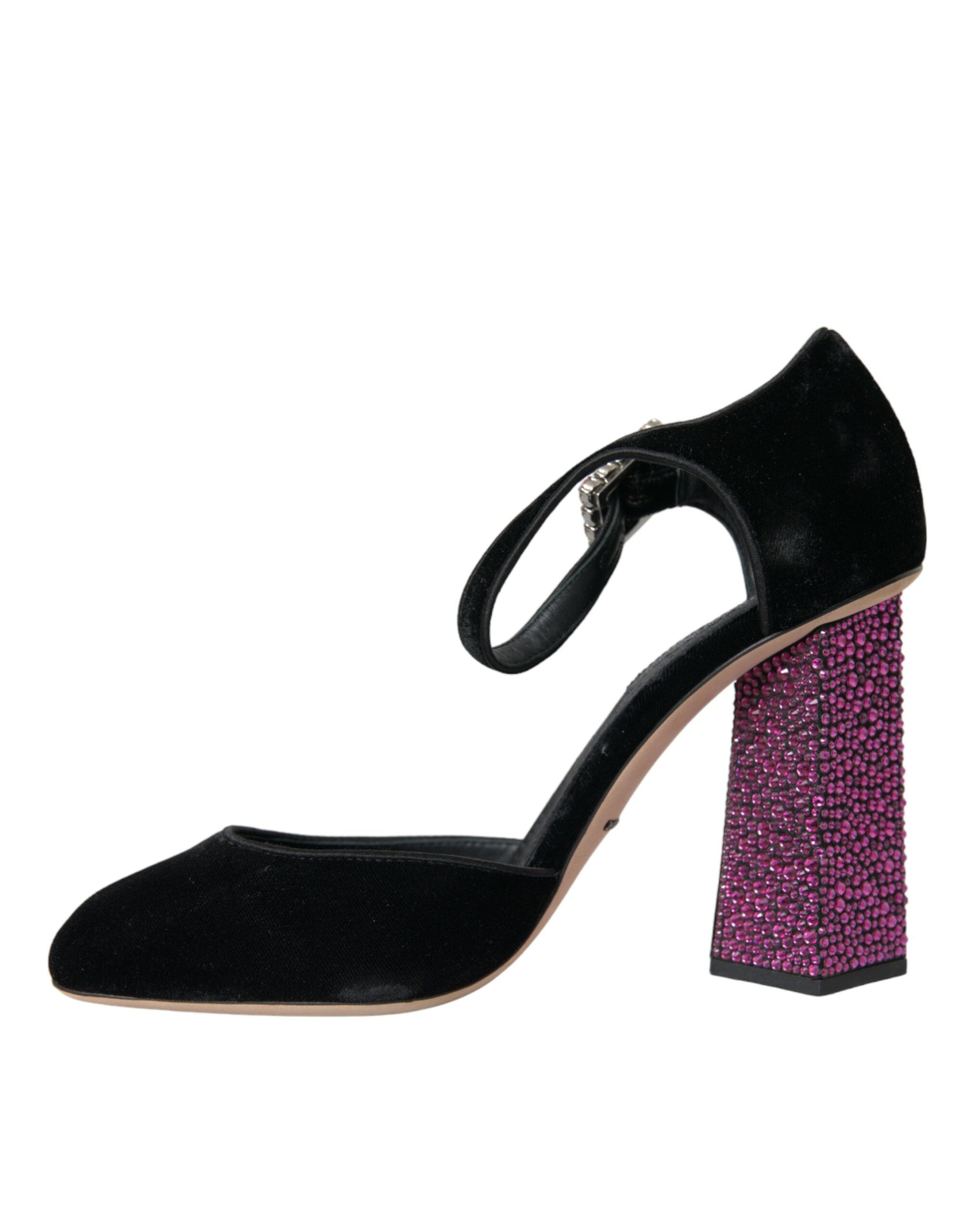 Παπούτσια Dolce &amp; Gabbana Black Velvet Strass Crystal Mary Janes