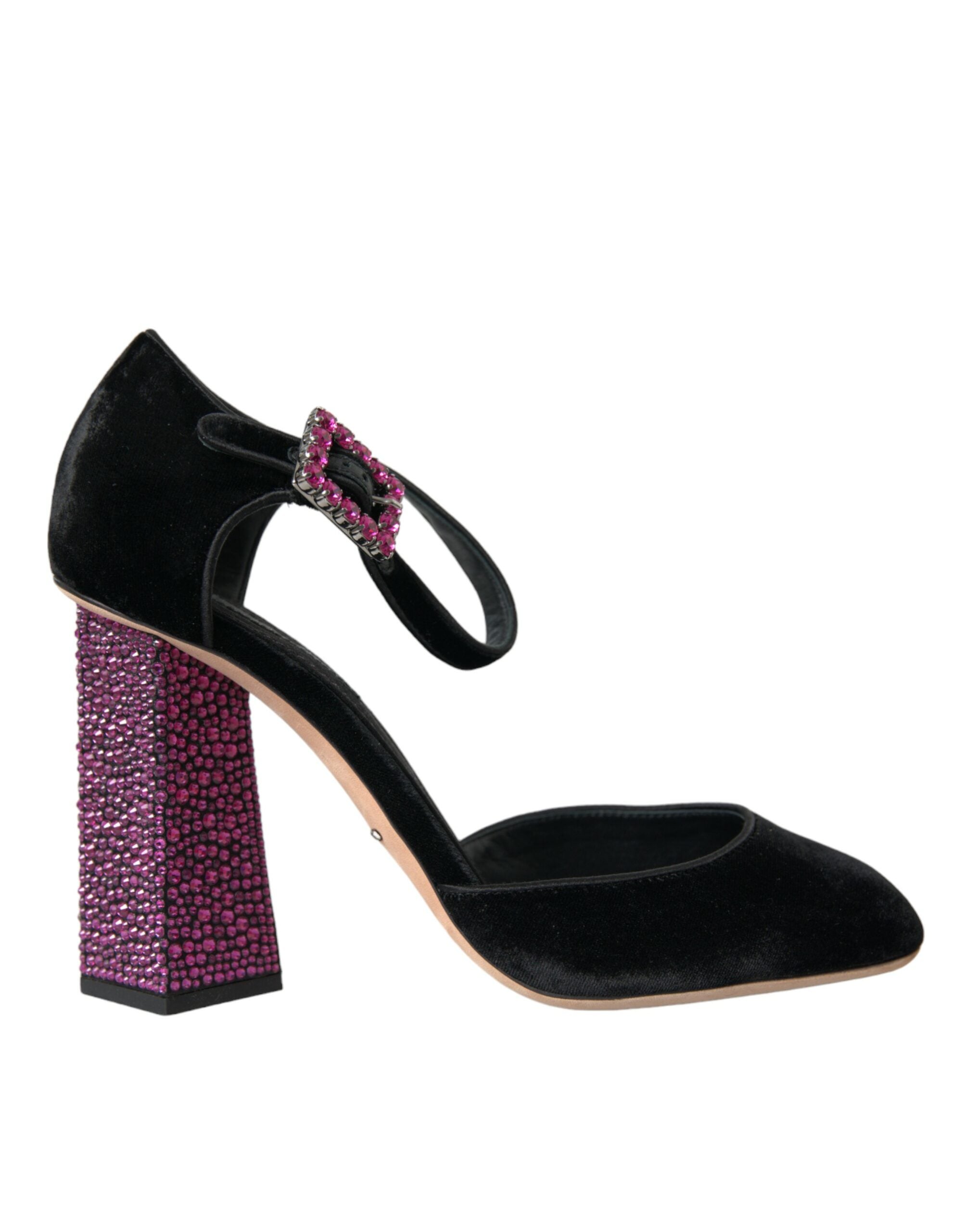 Παπούτσια Dolce &amp; Gabbana Black Velvet Strass Crystal Mary Janes