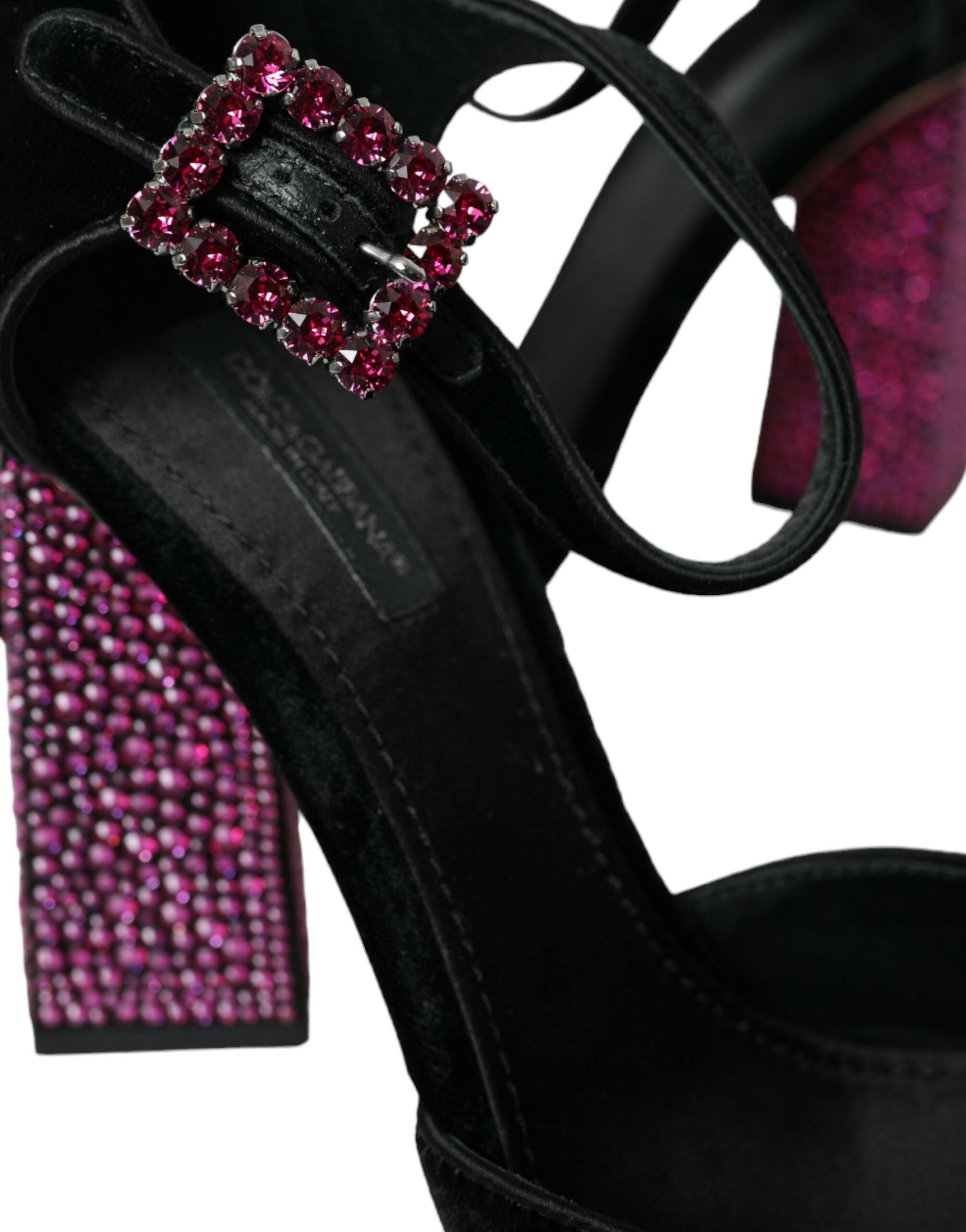 Παπούτσια Dolce &amp; Gabbana Black Velvet Strass Crystal Mary Janes