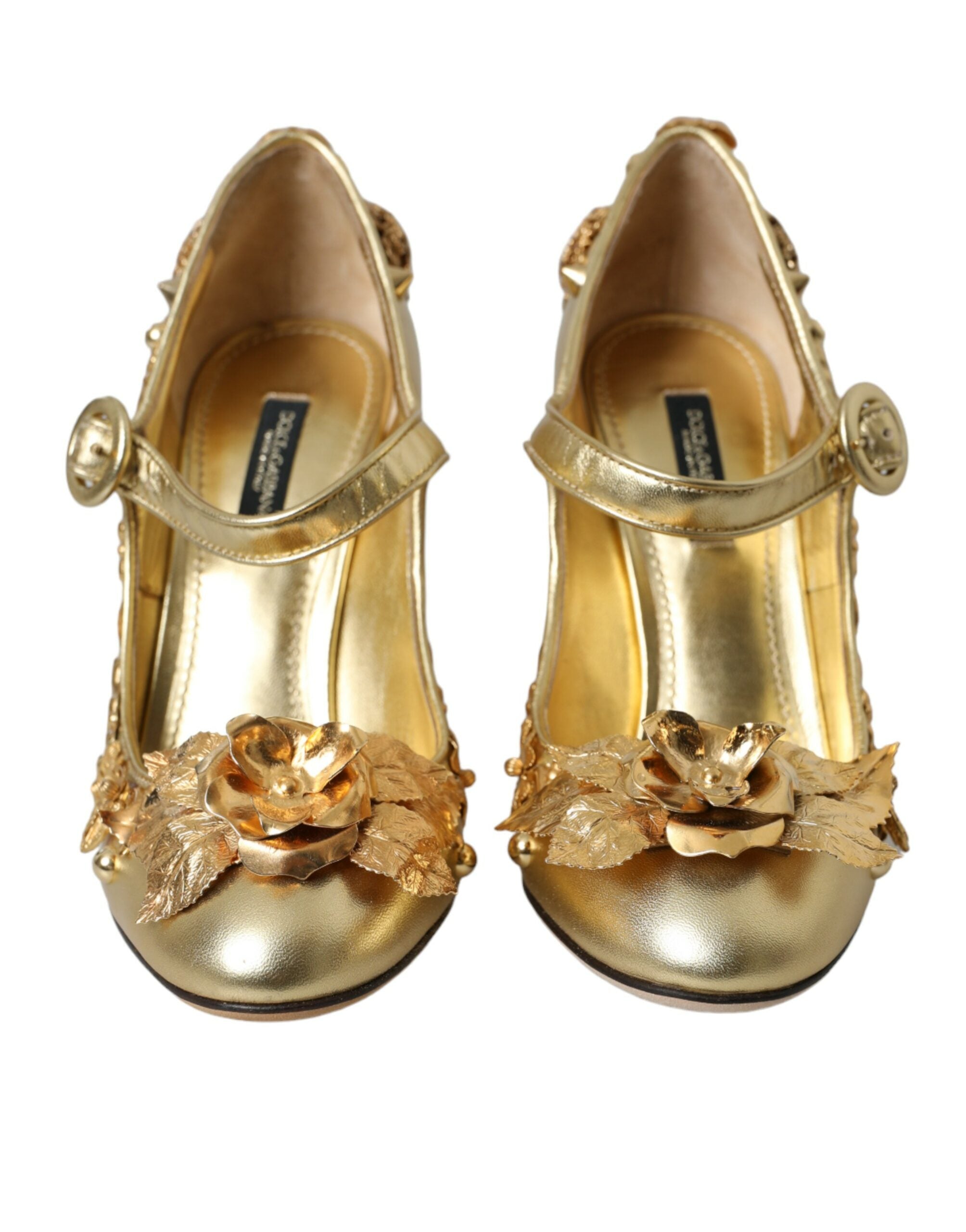 Παπούτσια Dolce &amp; Gabbana Gold Leather Crystal Mary Janes Pumps