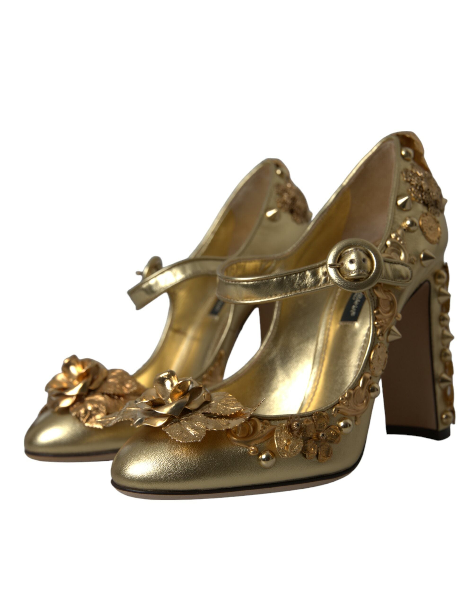 Παπούτσια Dolce &amp; Gabbana Gold Leather Crystal Mary Janes Pumps