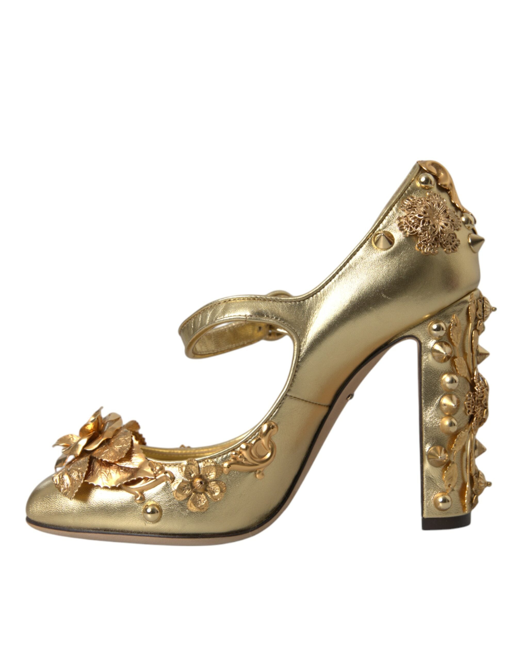 Παπούτσια Dolce &amp; Gabbana Gold Leather Crystal Mary Janes Pumps