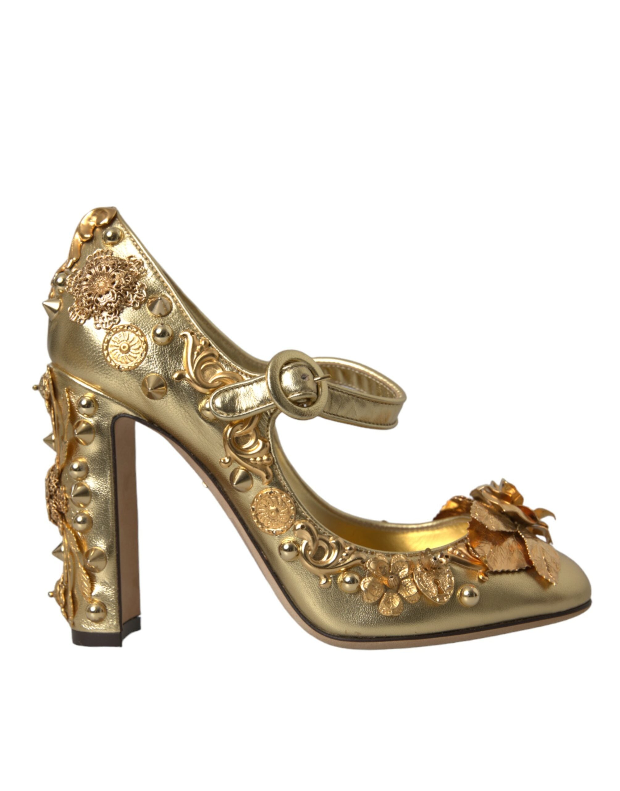 Παπούτσια Dolce &amp; Gabbana Gold Leather Crystal Mary Janes Pumps