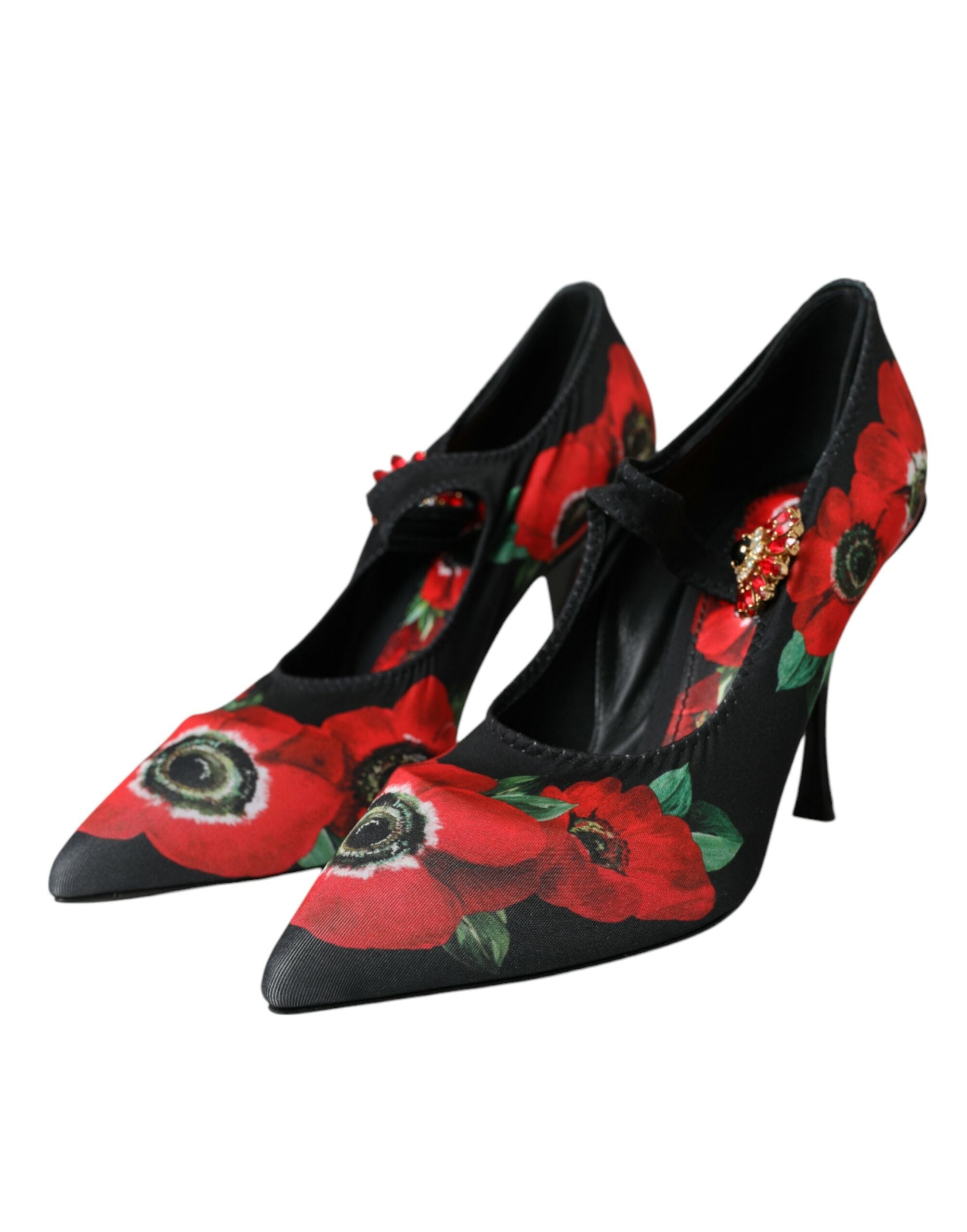 Παπούτσια Dolce &amp; Gabbana Black Floral Crystal Mary Jane Pumps