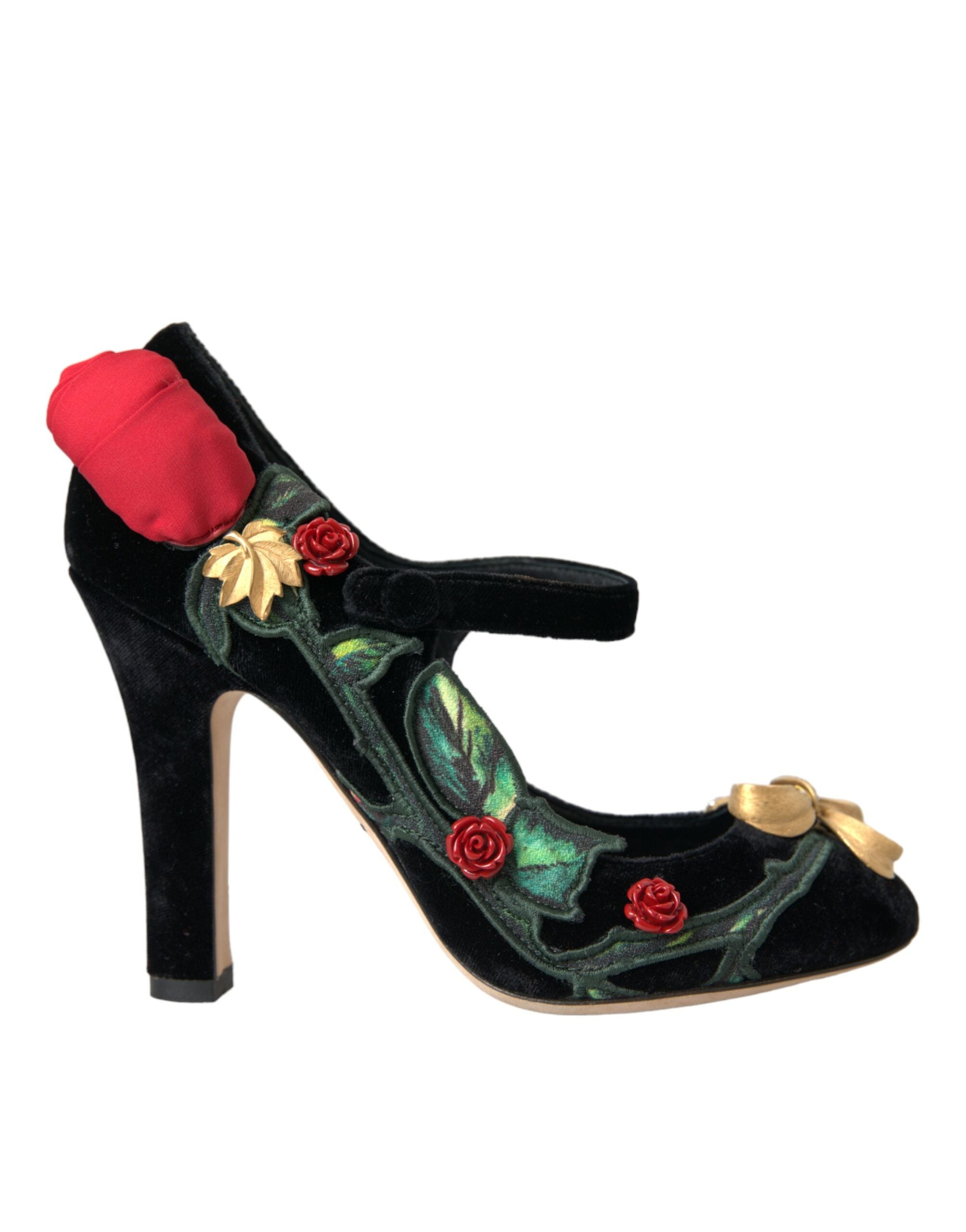 Παπούτσια Mary Jane από κρυστάλλινη καρφίτσα Dolce &amp; Gabbana Black Roses