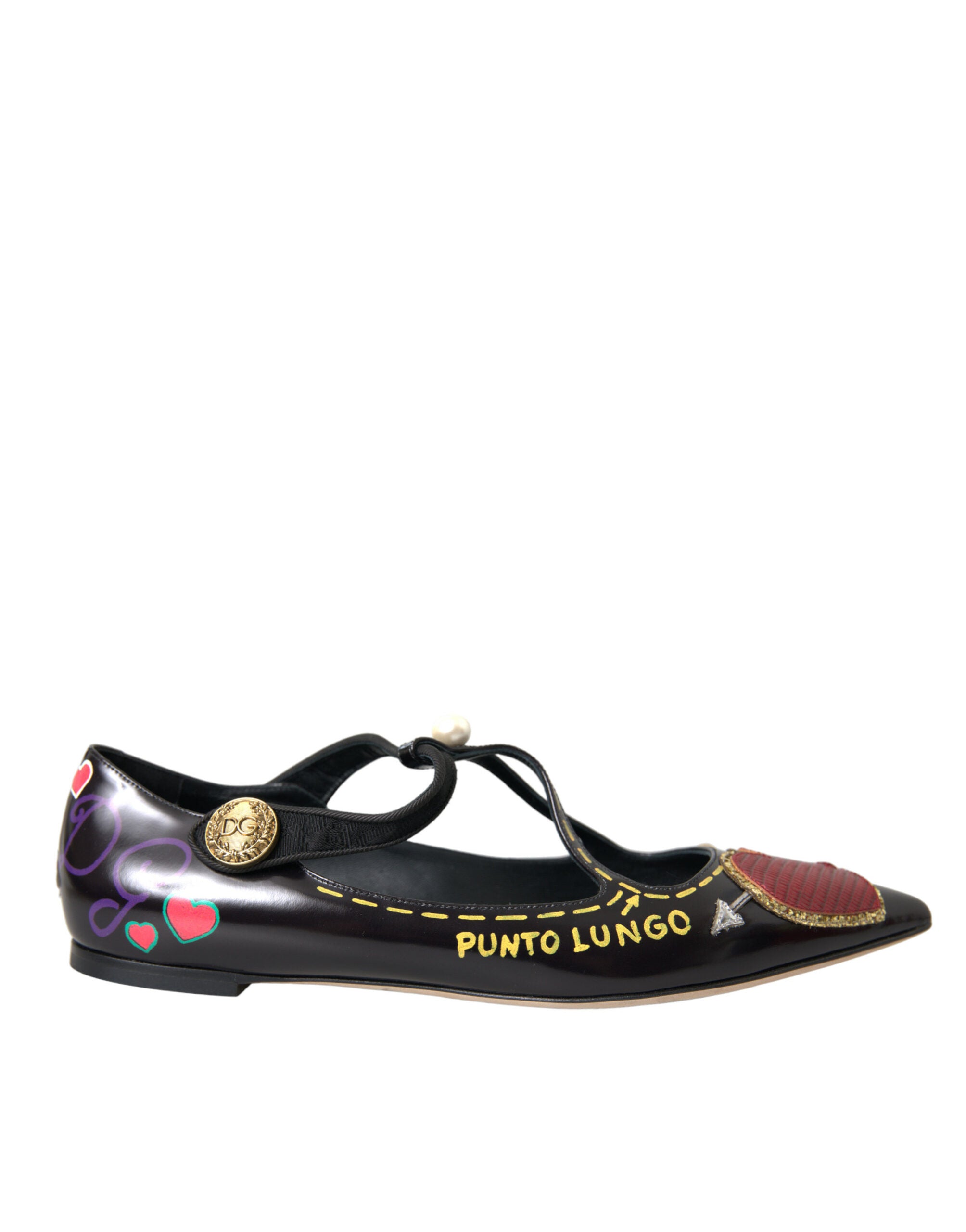 Dolce & Gabbana Μαύρα Δερμάτινα Παπούτσια Loafers Διακοσμημένα με Καρδιά