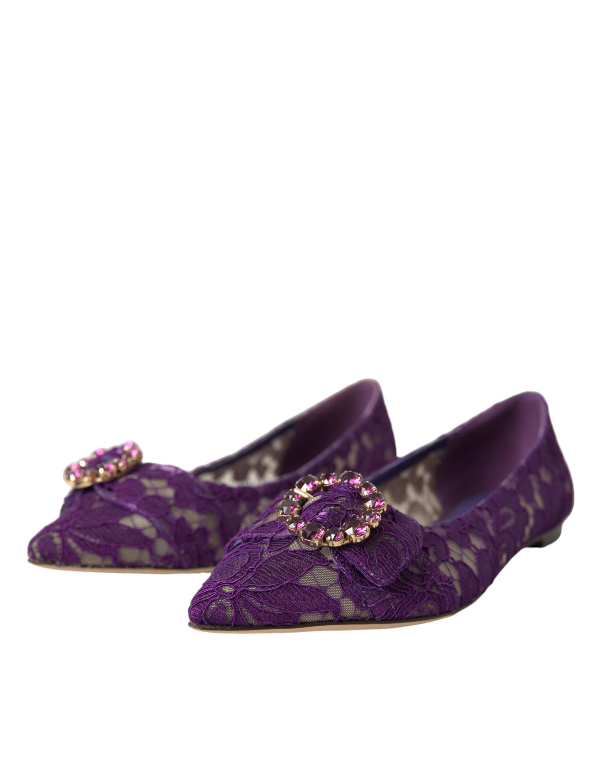 Παπούτσια Dolce &amp; Gabbana Purple Taormina Lace Crystal Loafers