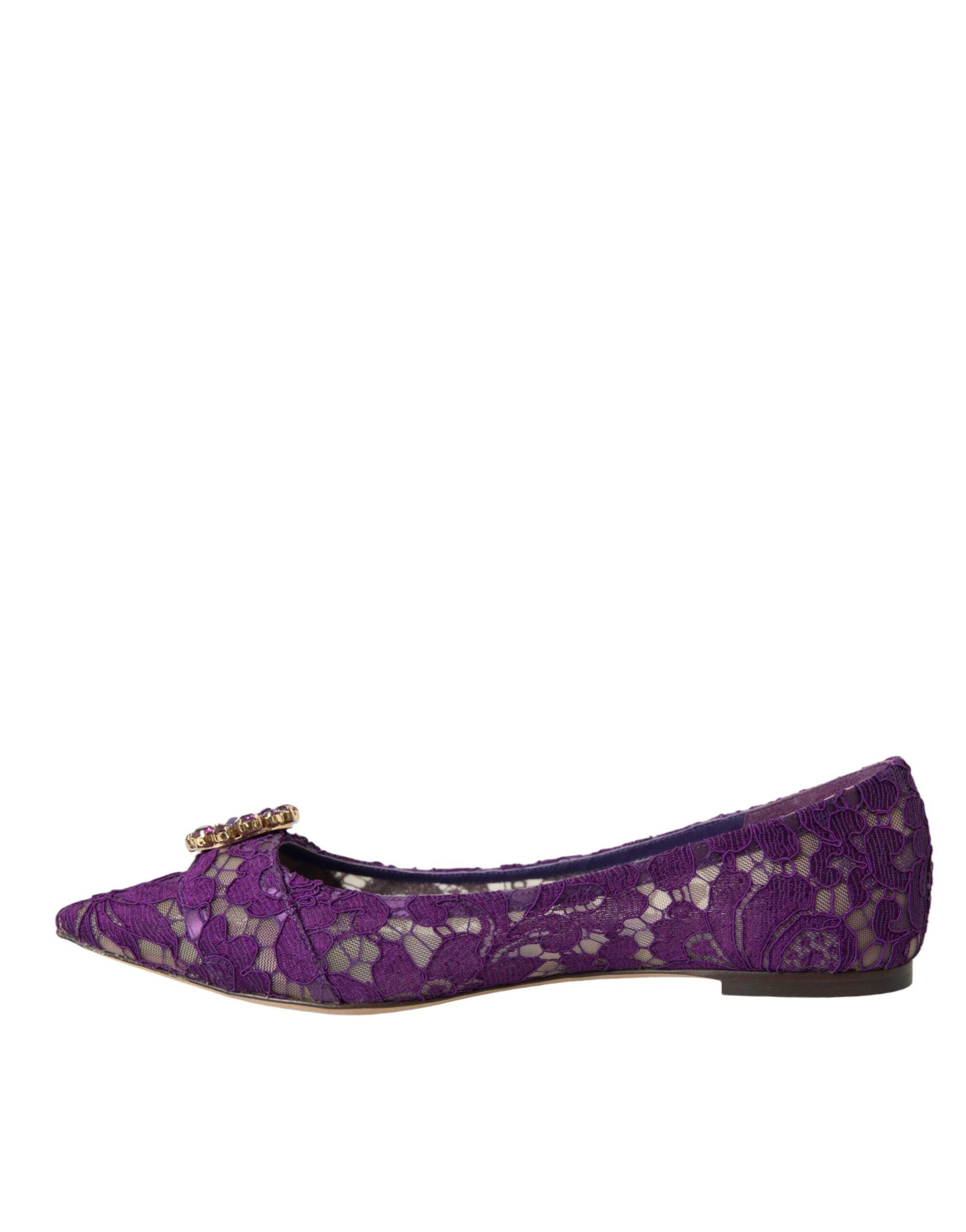 Παπούτσια Dolce &amp; Gabbana Purple Taormina Lace Crystal Loafers