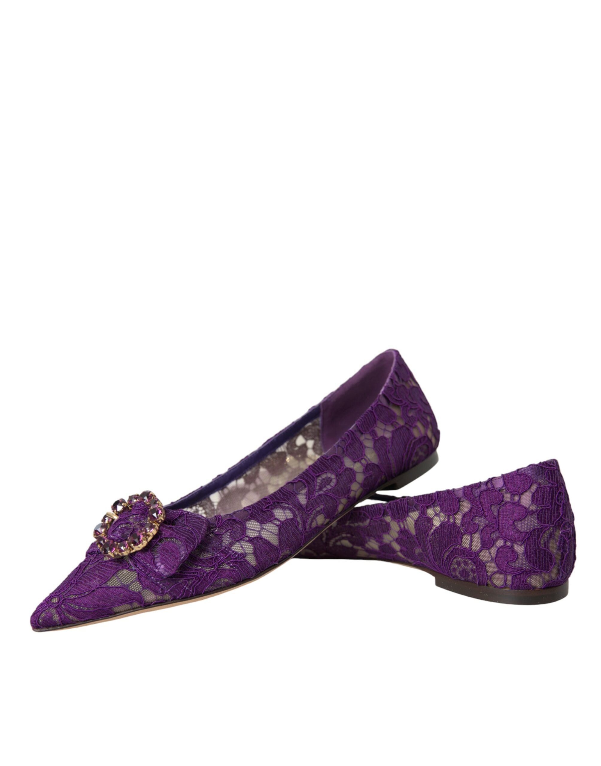 Παπούτσια Dolce &amp; Gabbana Purple Taormina Lace Crystal Loafers