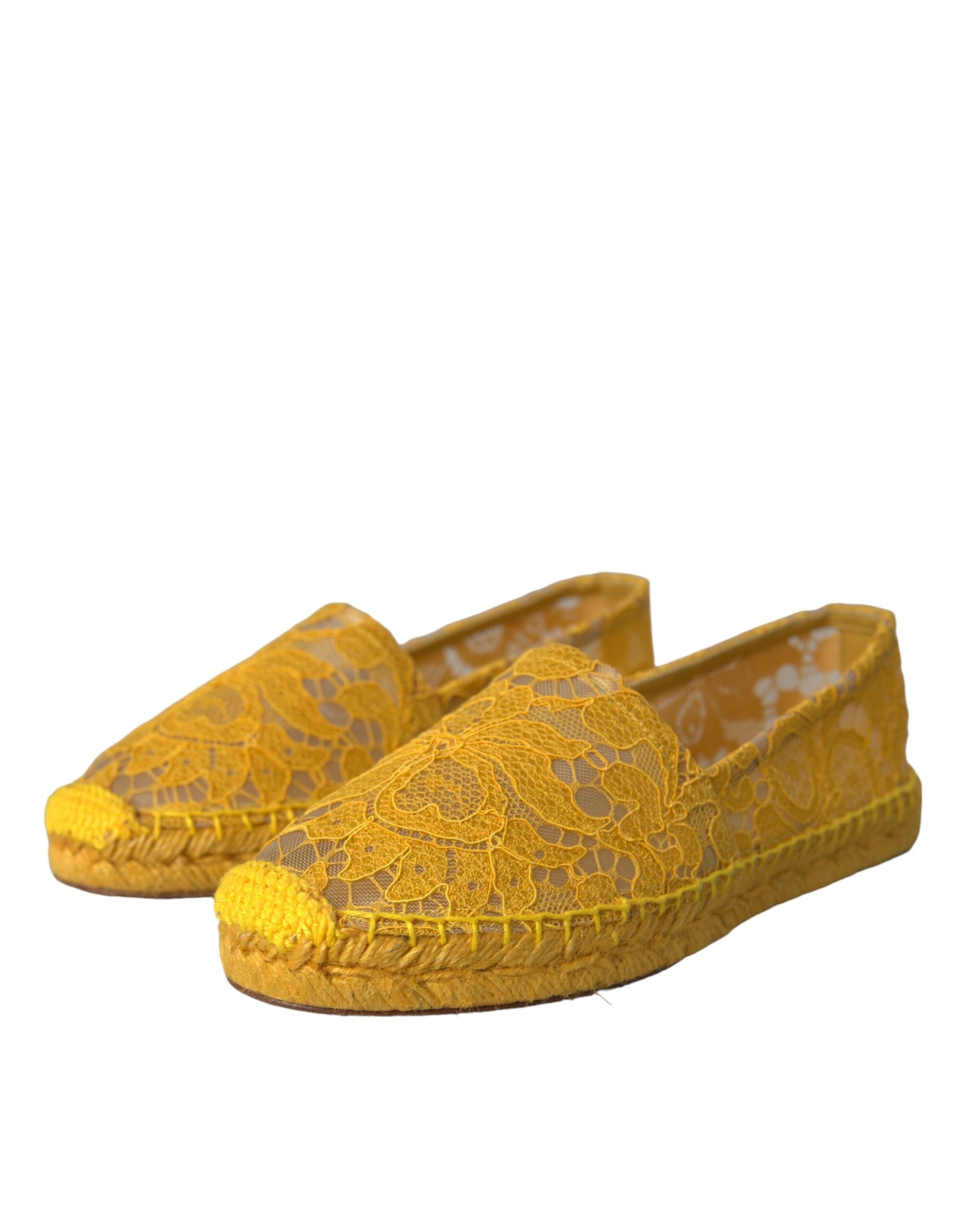 Dolce &amp; Gabbana Yellow Taormina Lace Espadrille Loafers Flats παπούτσια