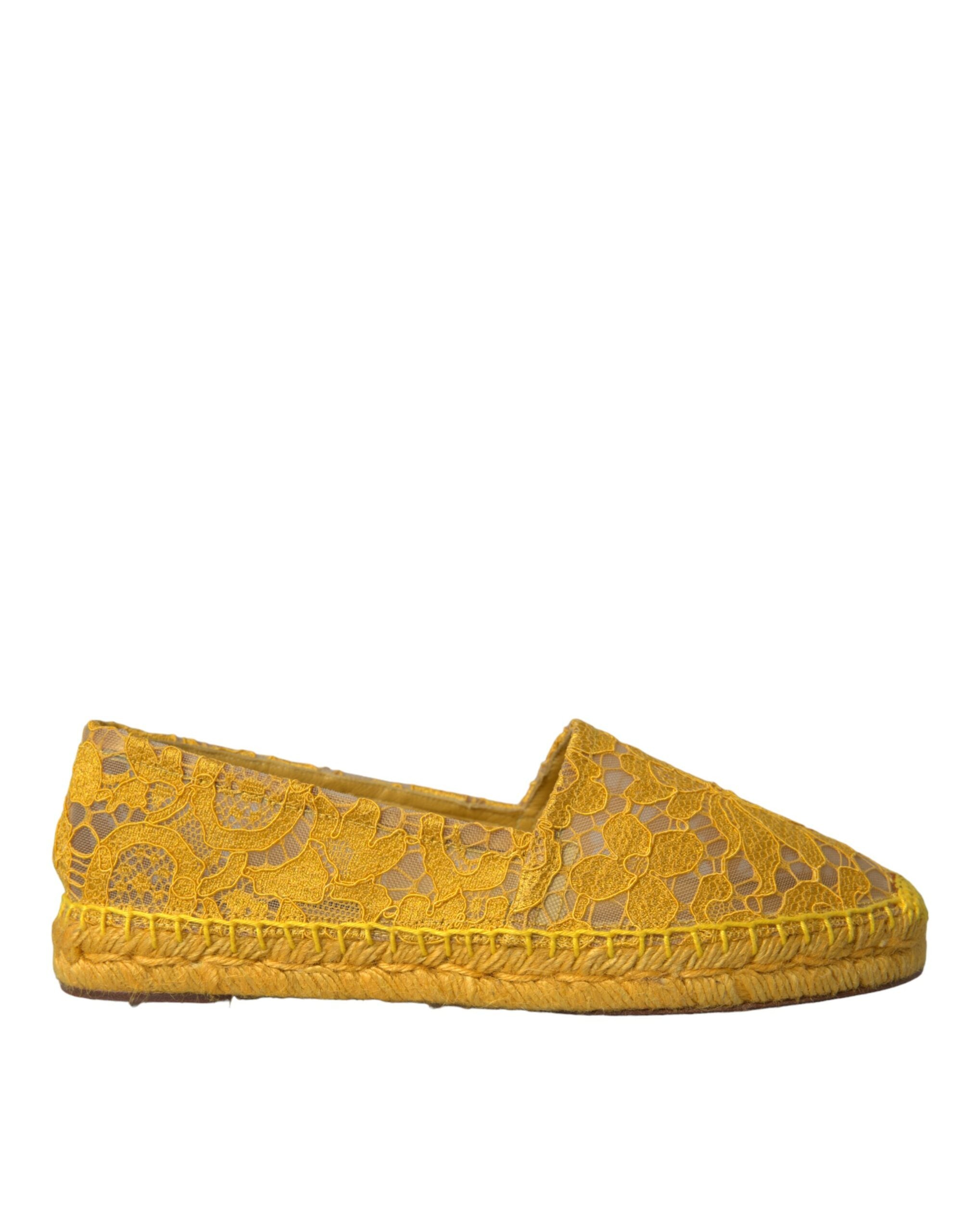 Dolce &amp; Gabbana Yellow Taormina Lace Espadrille Loafers Flats παπούτσια