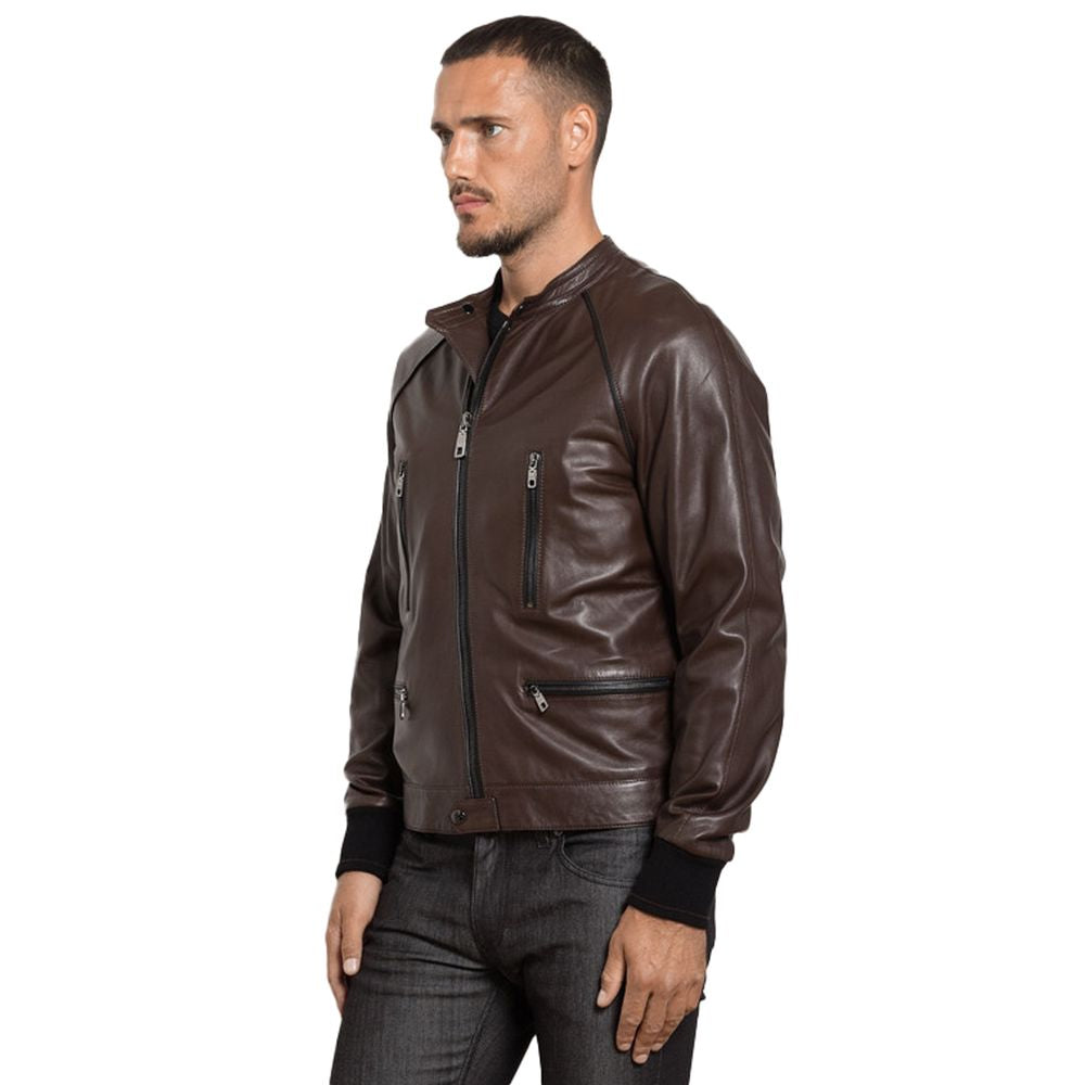 Μπουφάν Dolce &amp; Gabbana Brown Leather Di Lambskin Jacket