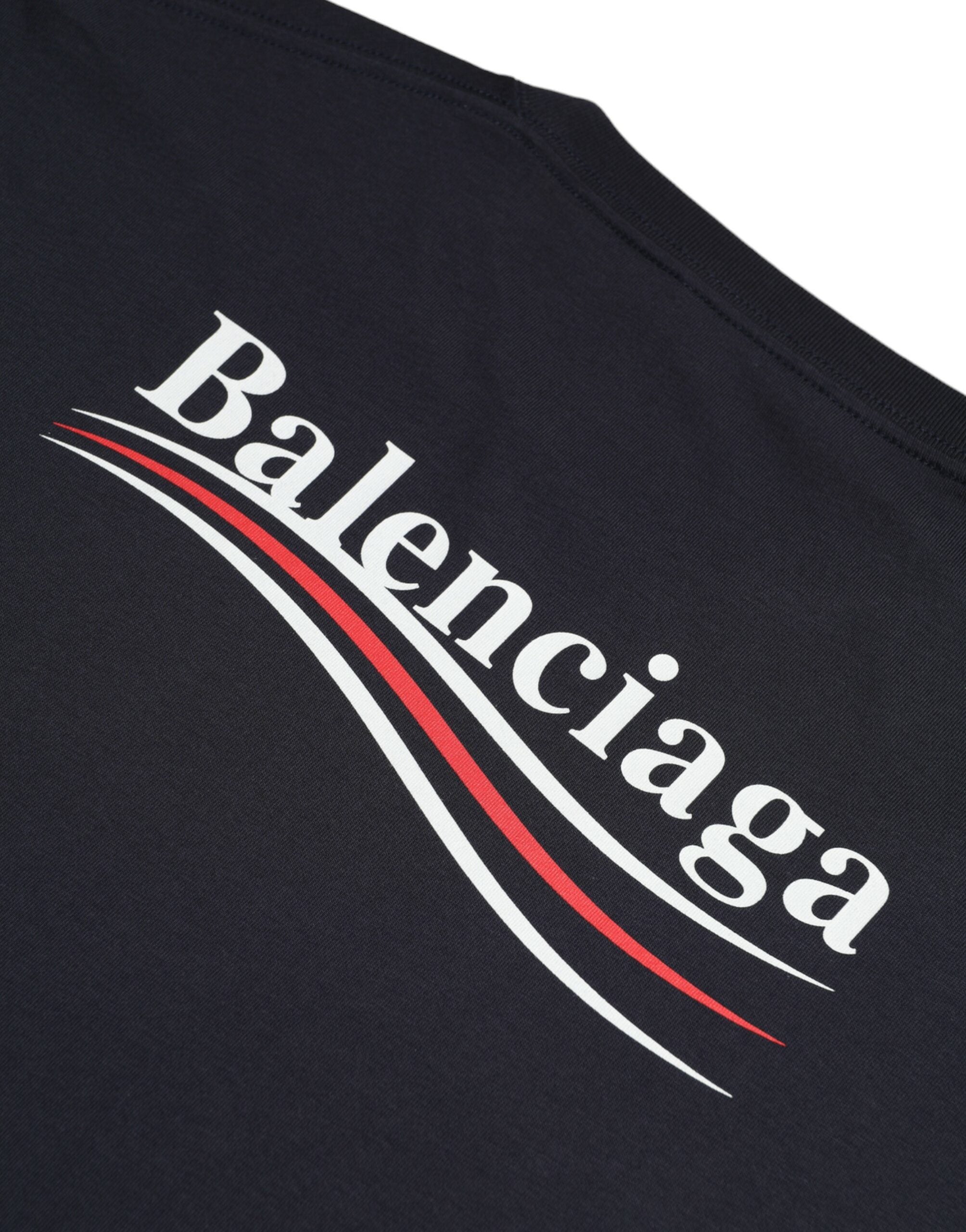 Μπλουζάκι Balenciaga σκούρο μπλε βαμβακερό λογότυπο με λαιμόκοψη με κοντό μανίκι