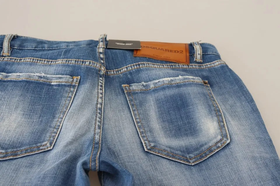 Dsquared² Blue Washed Cotton Mid Waist Flared Denim Jeans