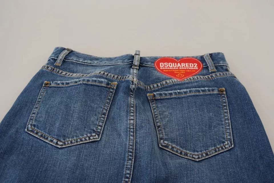 Dsquared² Blue Distressed High Waist Pencil Cut Denim Skirt