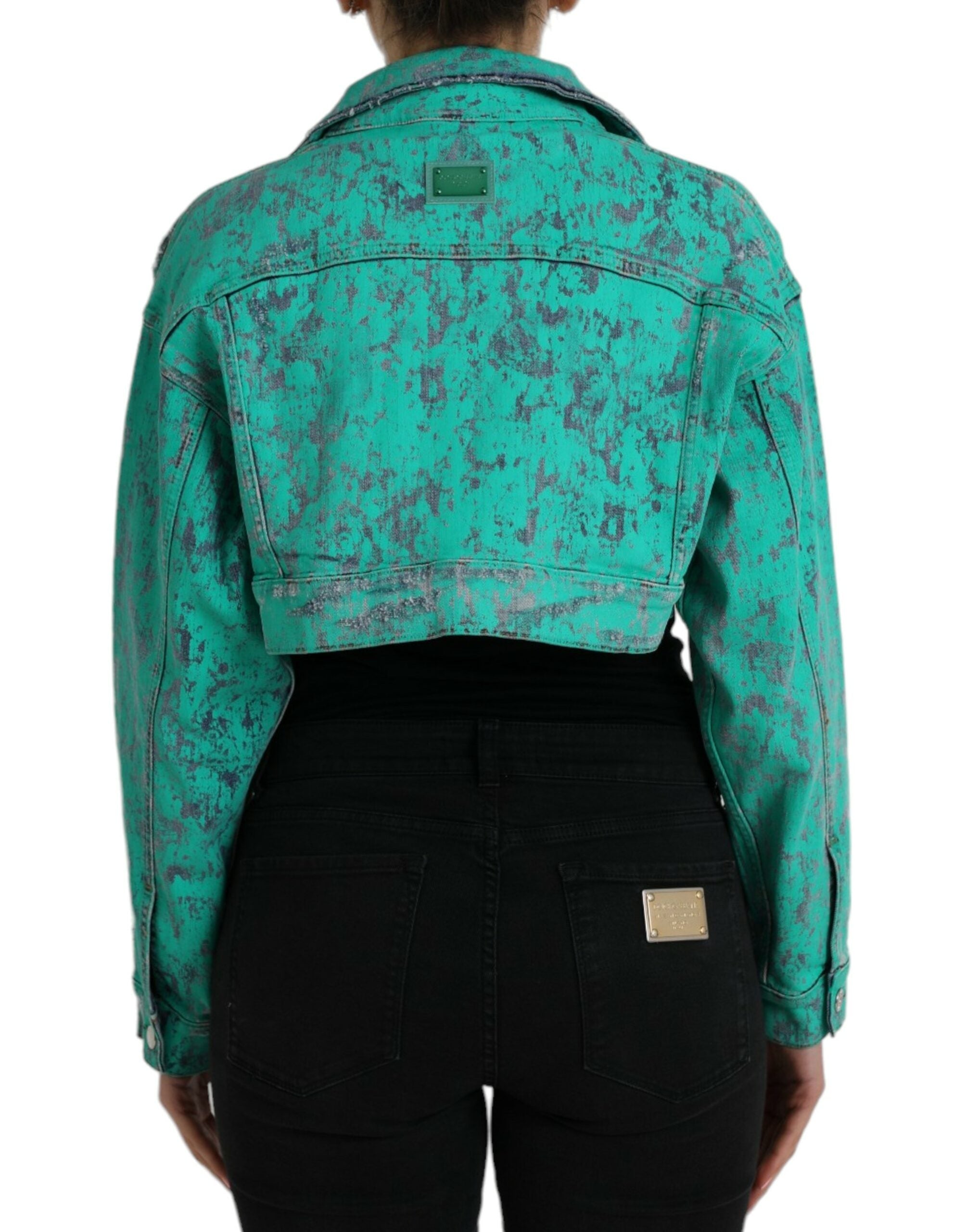 Dolce &amp; Gabbana Green Cotton Tie Dye Cropped Cropped Τζιν μπουφάν