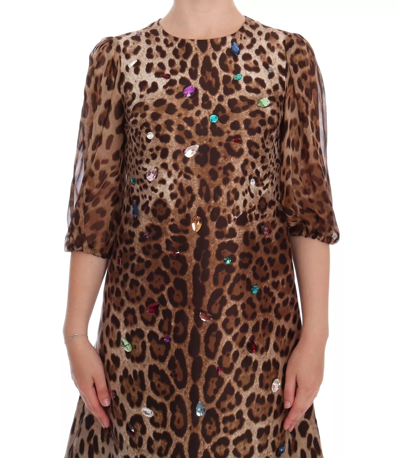 Φόρεμα Dolce &amp; Gabbana Leopard Silk Wool Crystal Shift