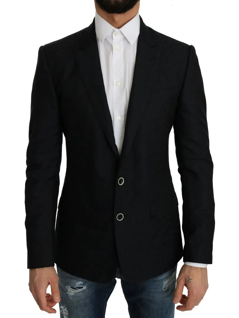 Dolce &amp; Gabbana Blue Jacquard Slim Floral Jacket Blazer