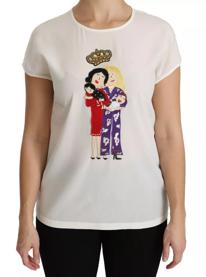 Dolce &amp; Gabbana White #dgfamily Στρογγυλή λαιμόκοψη Crystal Crown Top