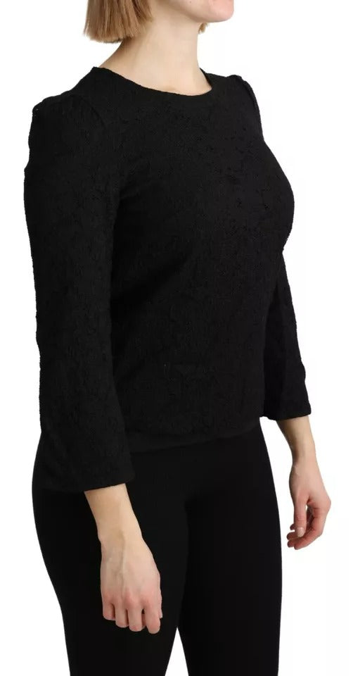 Dolce & Gabbana Black Lace Long Sleeves Blouse STAFF Top