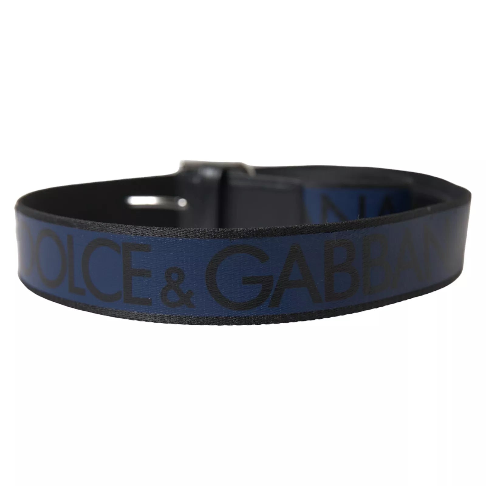 Dolce &amp; Gabbana Black Blue Logo Ασημένια μεταλλική ζώνη πόρπης