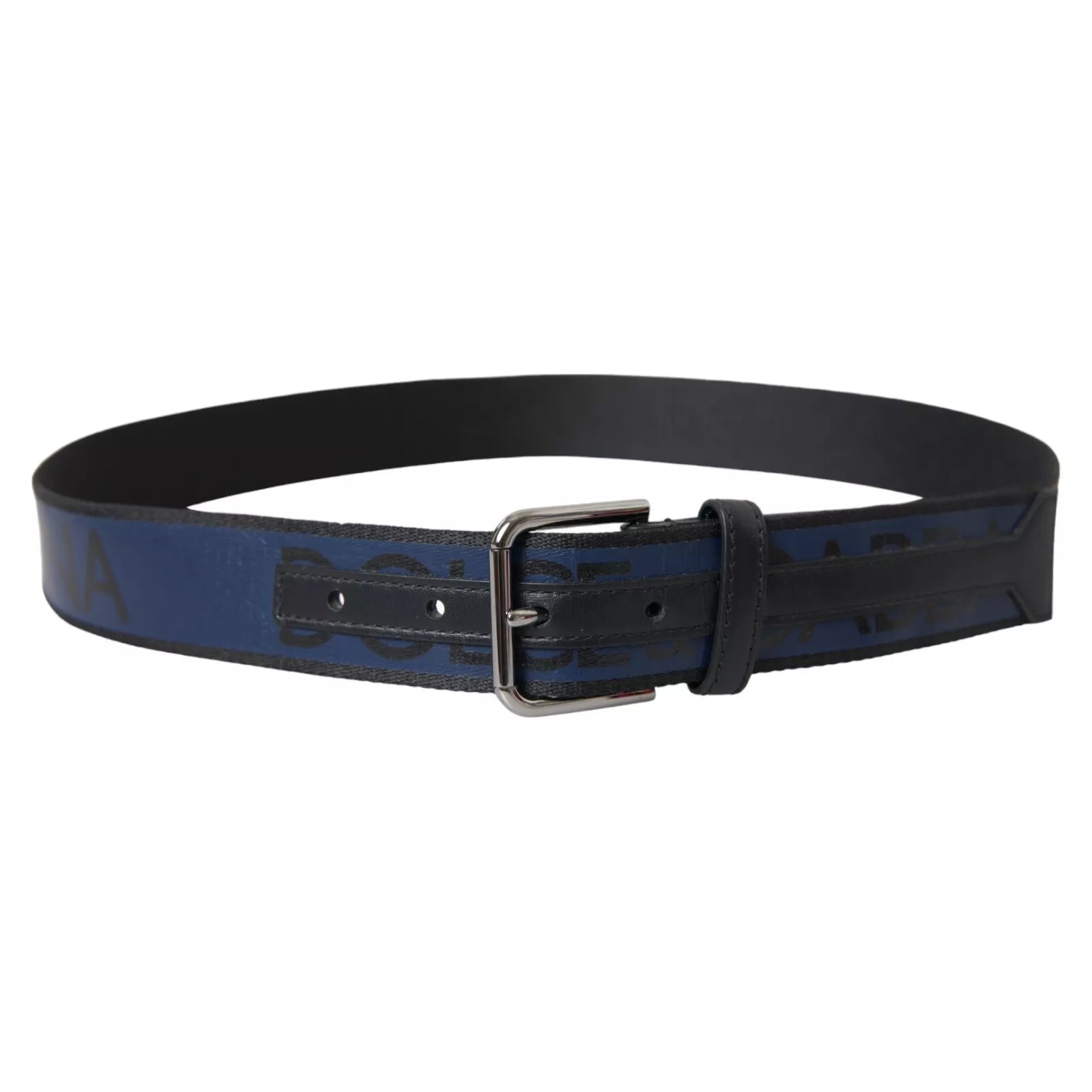 Dolce &amp; Gabbana Black Blue Logo Ασημένια μεταλλική ζώνη πόρπης