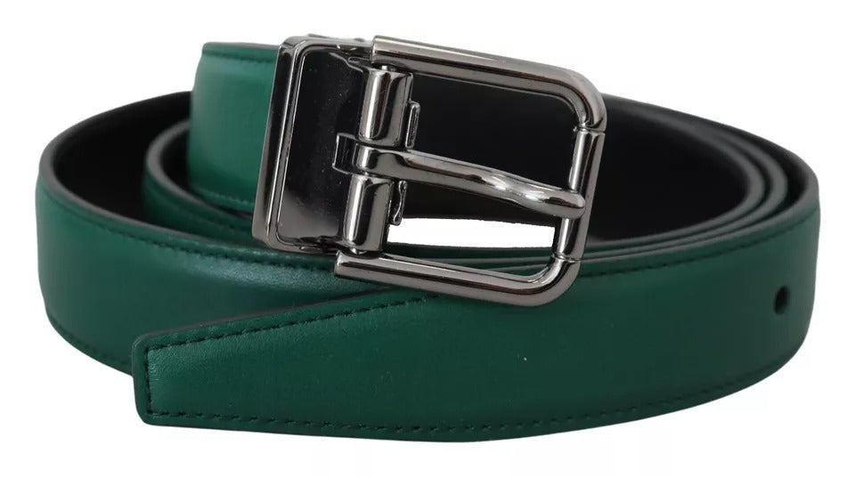 Ζώνη με μεταλλική πόρπη Dolce &amp; Gabbana Green Calf Leather Silver Tone