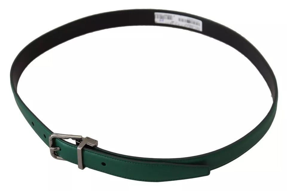 Ζώνη με μεταλλική πόρπη Dolce &amp; Gabbana Green Calf Leather Silver Tone