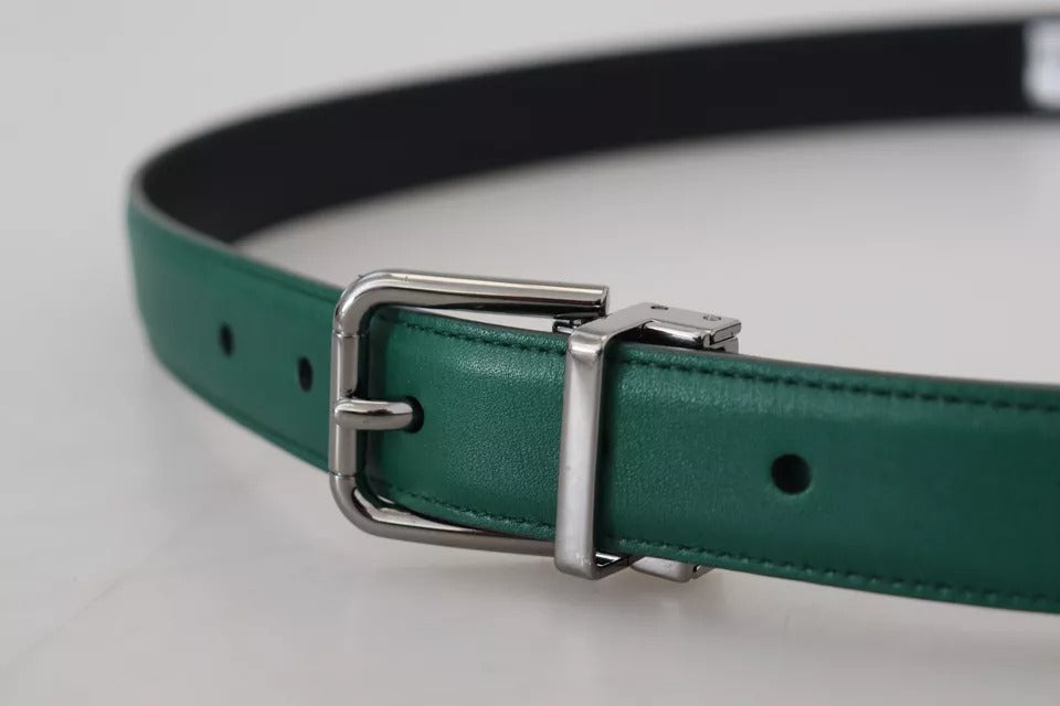 Ζώνη με μεταλλική πόρπη Dolce &amp; Gabbana Green Calf Leather Silver Tone