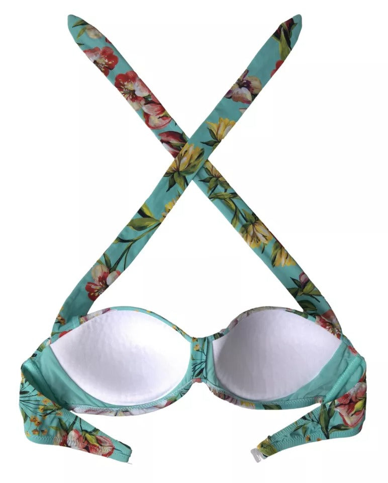 Dolce &amp; Gabbana Mint Green Floral Print Bear μπικίνι μπικίνι