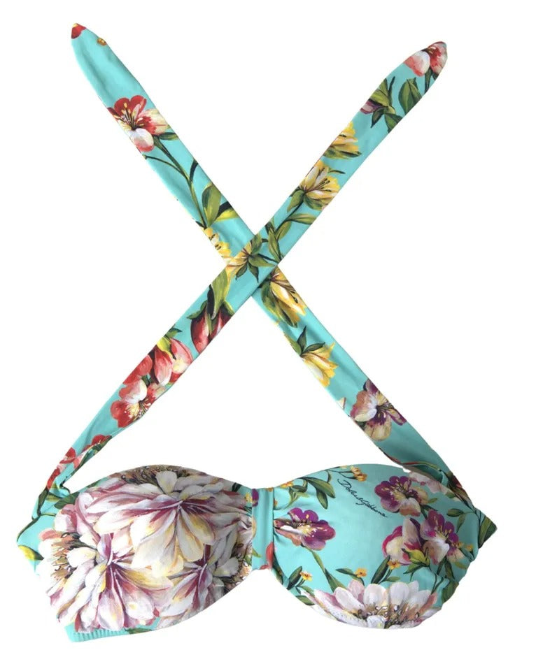 Dolce & Gabbana Mint Green Floral Print Beachwear Bikini Top