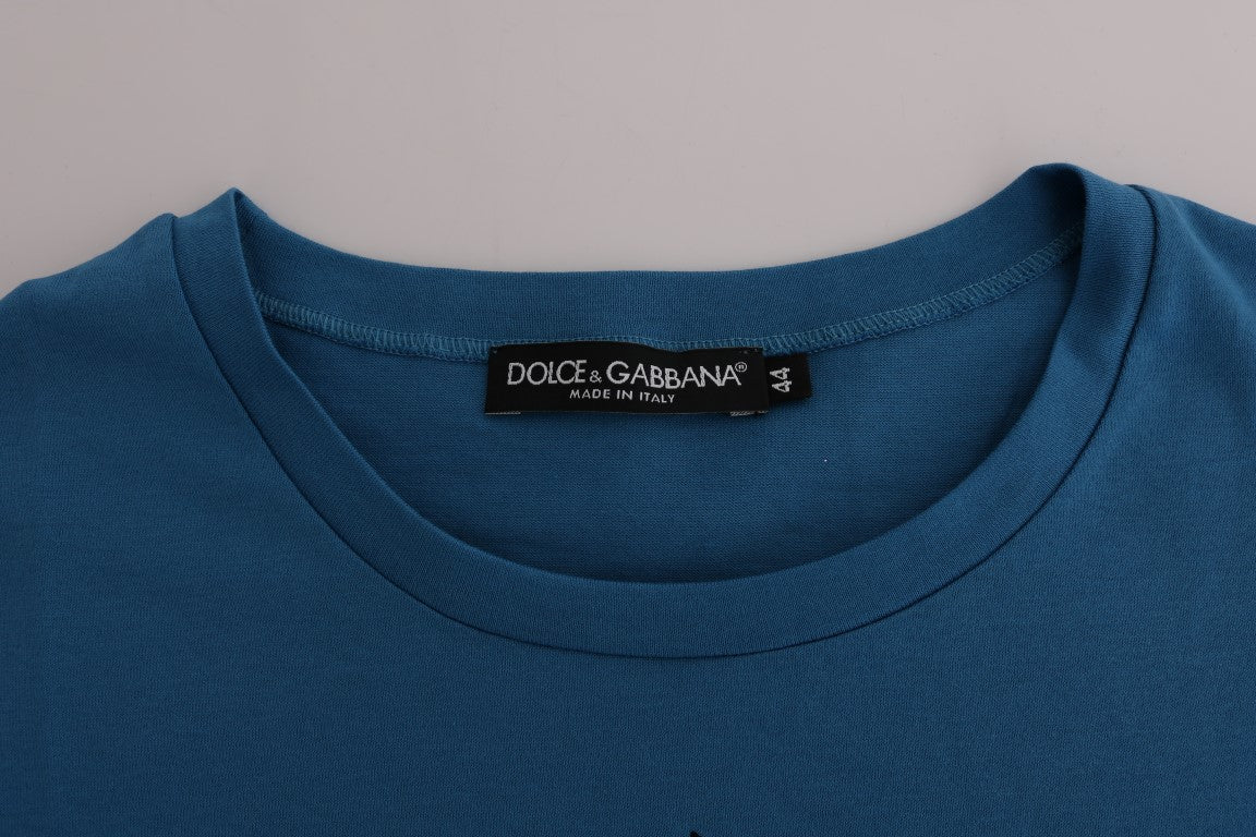 Dolce &amp; Gabbana Chic Blue Cotton Tee με στάμπα 2017