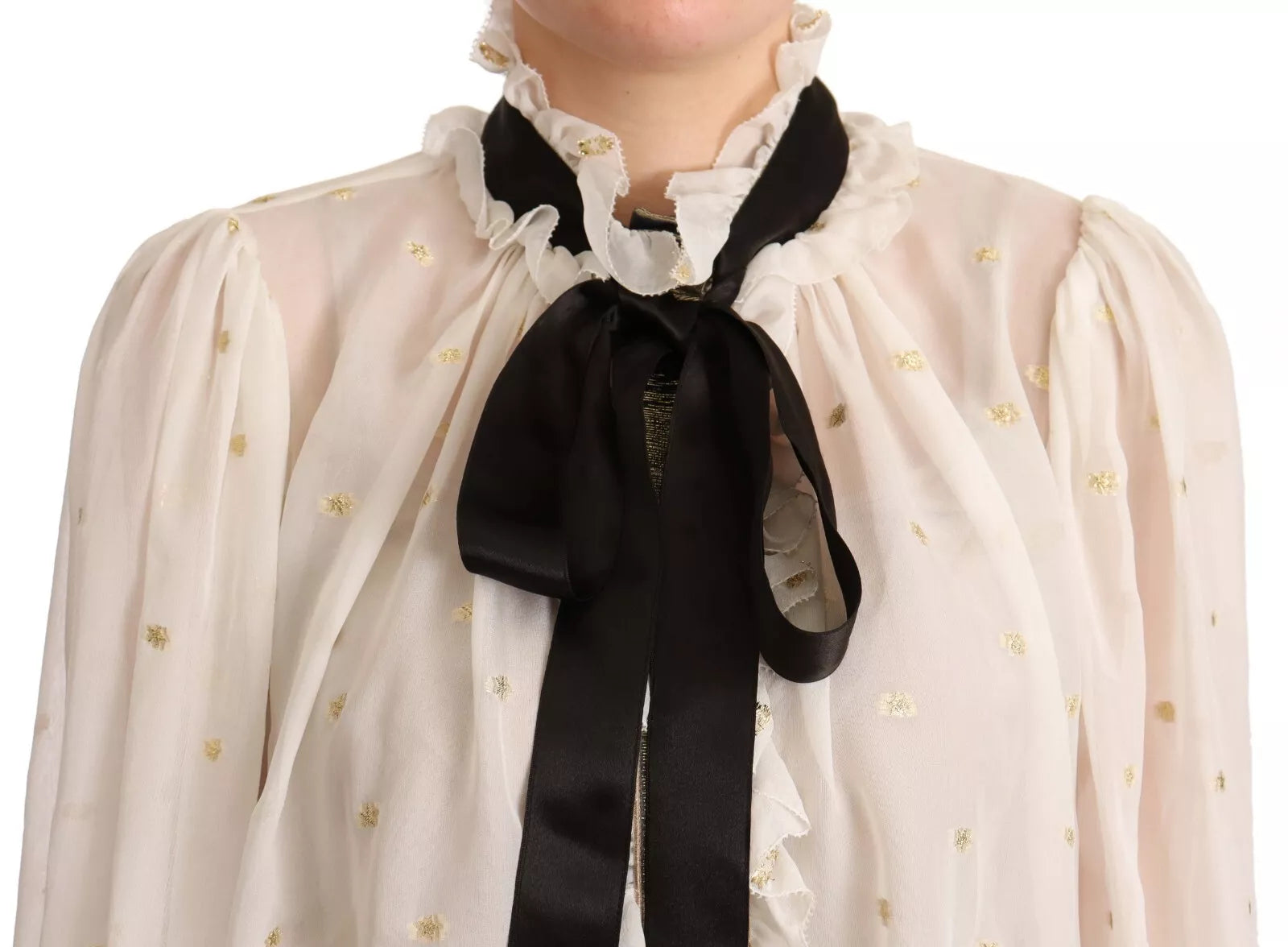 Μπλούζα Dolce &amp; Gabbana Off White Silk Blend Ascot Collar Μπλούζα