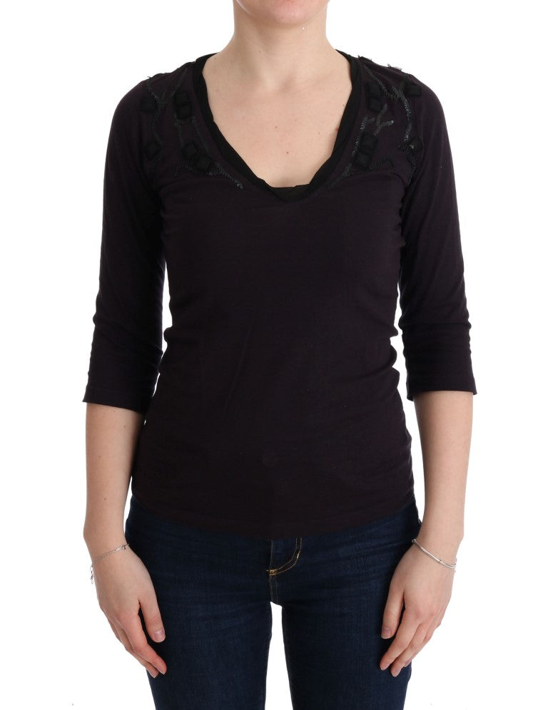 Costume National Elegant Purple V-Neck Blouse Tee