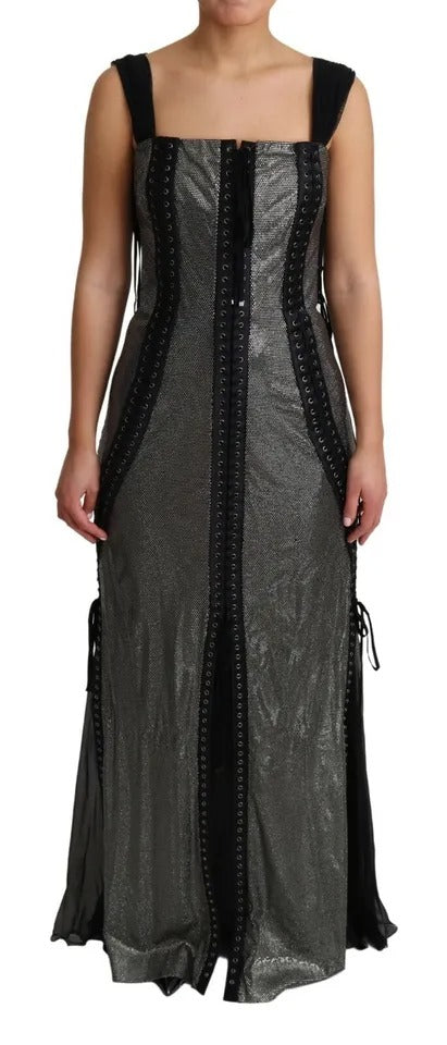 Φόρεμα Dolce &amp; Gabbana Black Crystals Lace Up Runway Gown