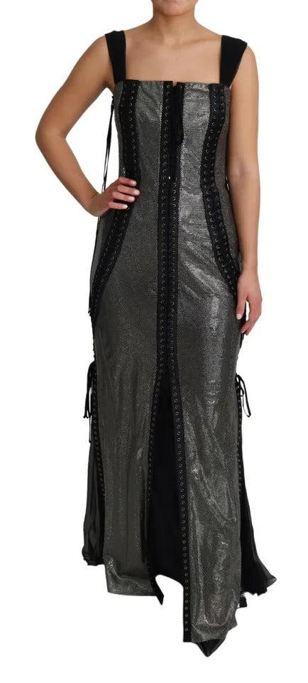 Φόρεμα Dolce &amp; Gabbana Black Crystals Lace Up Runway Gown