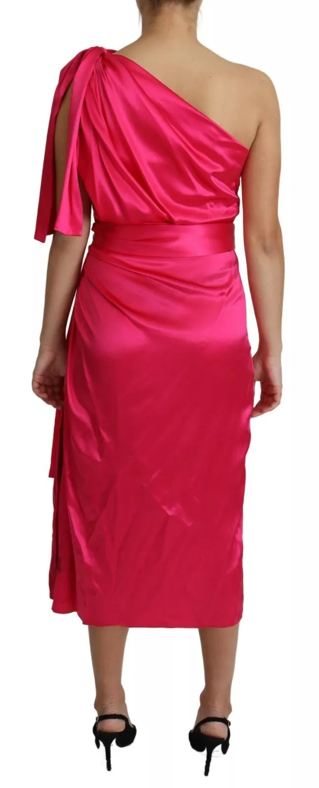 Dolce &amp; Gabbana Fuchsia Fitted Cut One Shoulder Midi φόρεμα