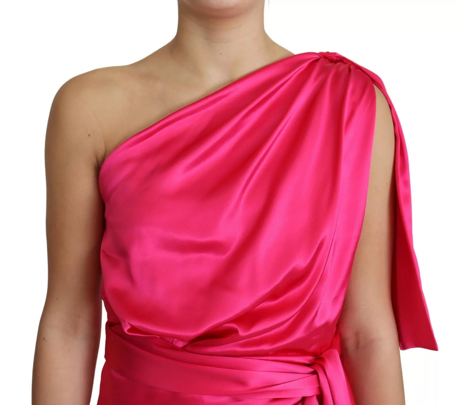 Dolce &amp; Gabbana Fuchsia Fitted Cut One Shoulder Midi φόρεμα