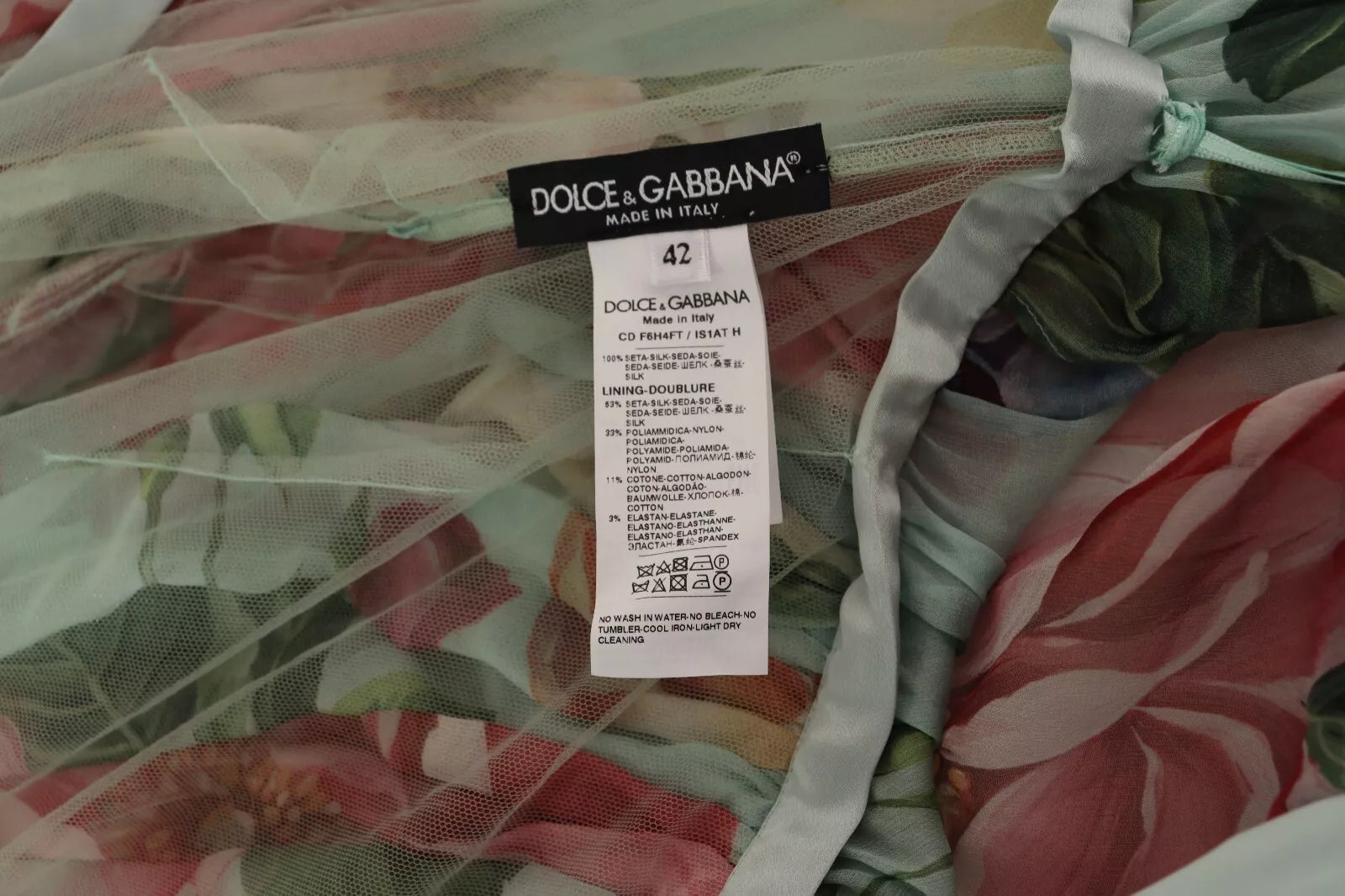 Φόρεμα Dolce &amp; Gabbana πράσινο λουλουδάτο μακρυμάνικο μίντι με λαιμόκοψη