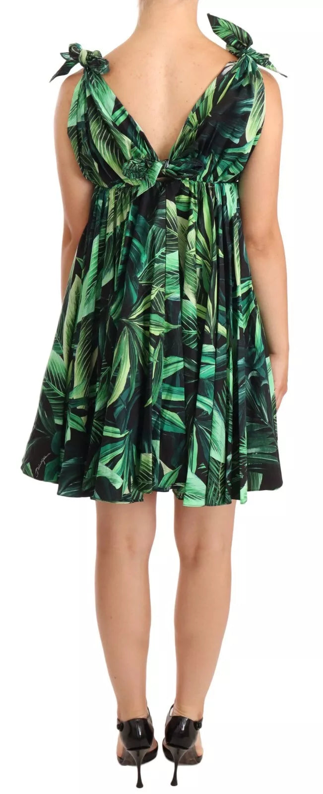 Μίνι φόρεμα Dolce &amp; Gabbana Green Leaves Print Βαμβακερό φουσκωτό