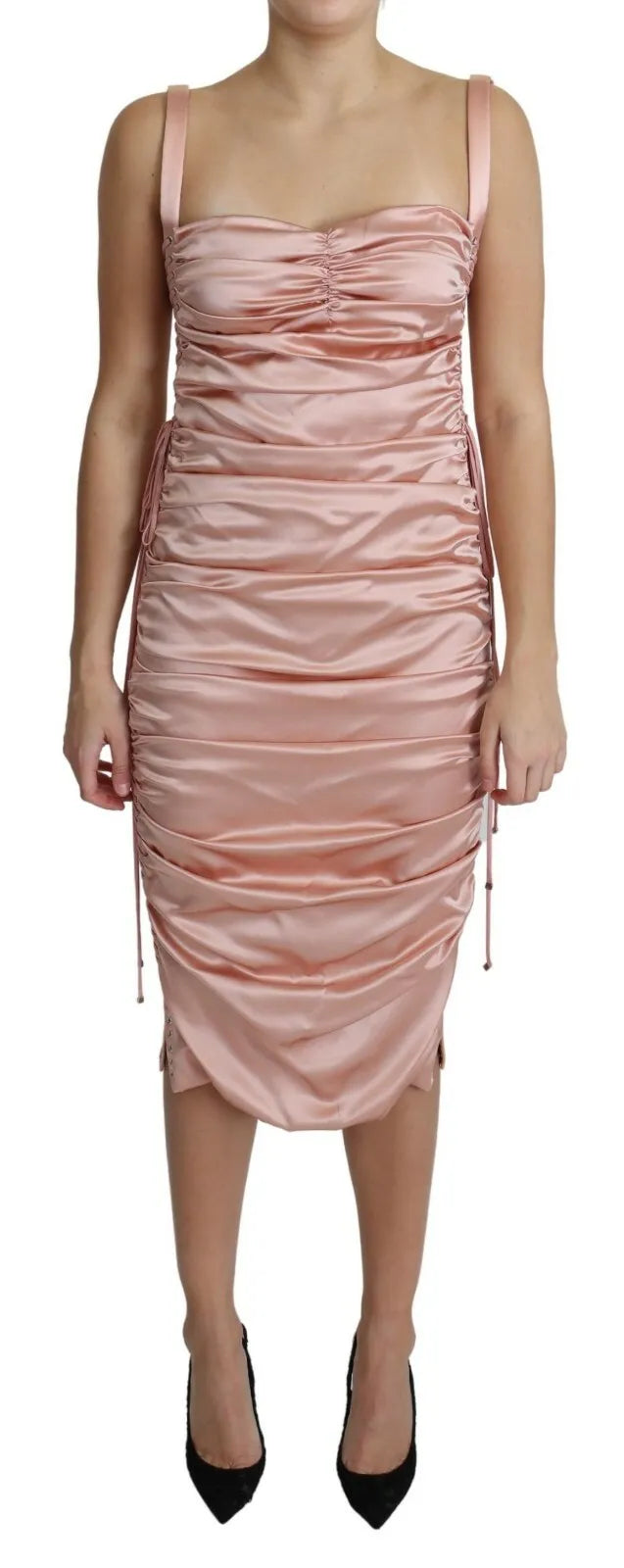 Dolce &amp; Gabbana Pink Spaghetti Strap Bodycon Midi Φόρεμα