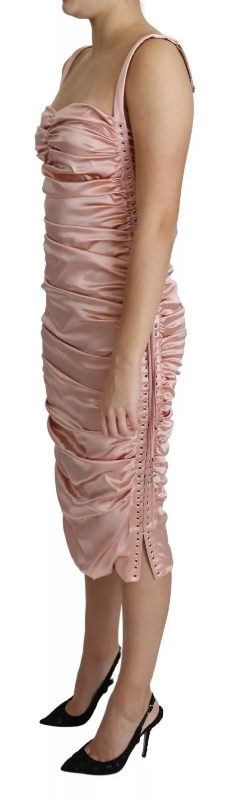 Dolce &amp; Gabbana Pink Spaghetti Strap Bodycon Midi Φόρεμα