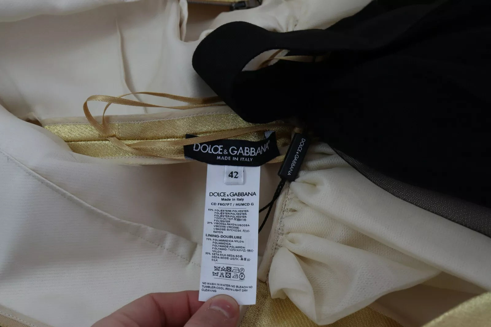 Φόρεμα Dolce &amp; Gabbana Polyester Gold Αμάνικο τούλι σε γραμμή Α