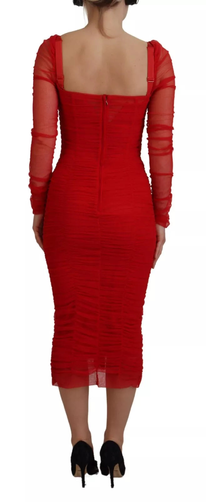 Μίντι φόρεμα με θήκη Dolce &amp; Gabbana Red Mesh Trim Bodycon Sheath