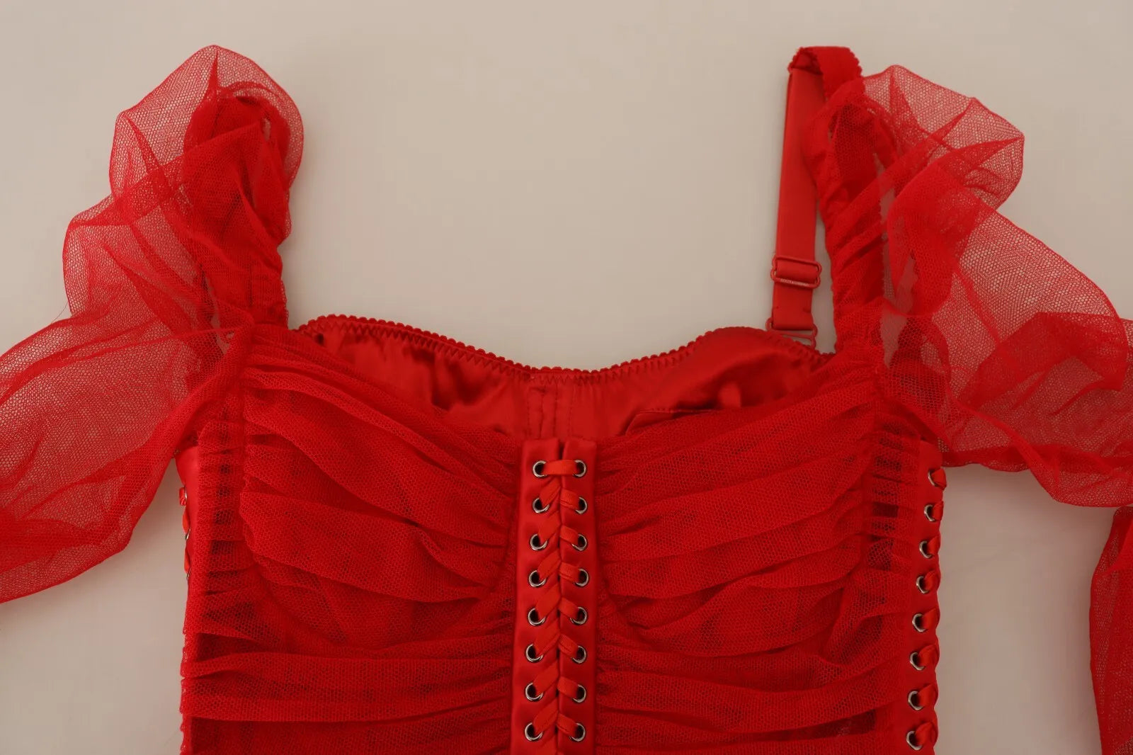 Μίντι φόρεμα με θήκη Dolce &amp; Gabbana Red Mesh Trim Bodycon Sheath