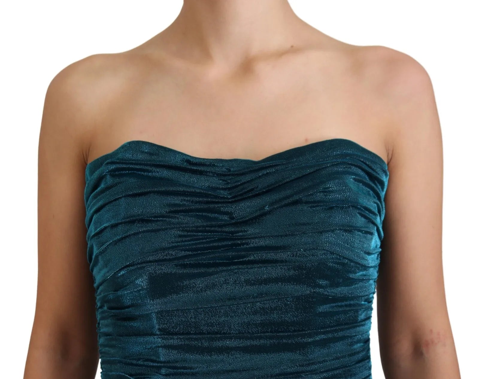 Φόρεμα Dolce &amp; Gabbana Silk Blend Blue Satin Fitted Strapless