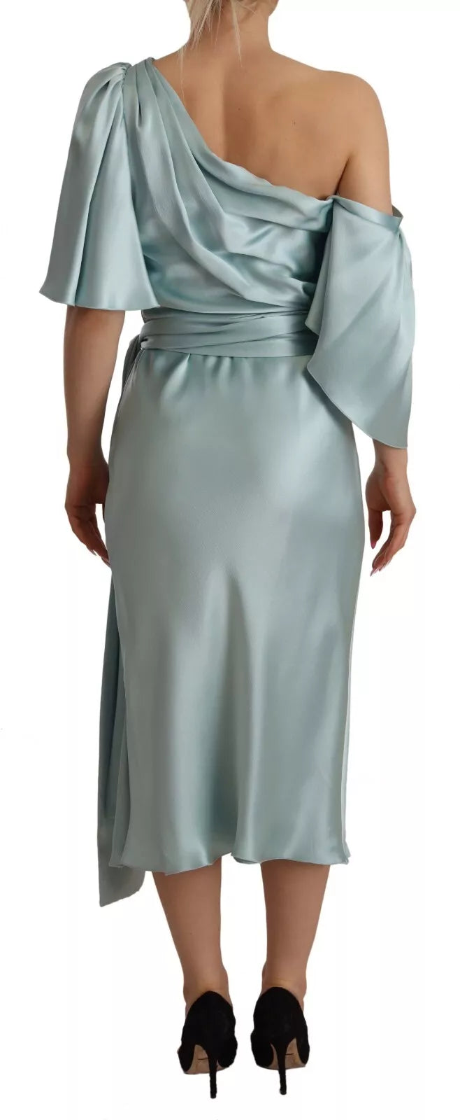 Μίντι φόρεμα Dolce &amp; Gabbana Silk Mint Green Fit Cut One Shoulder