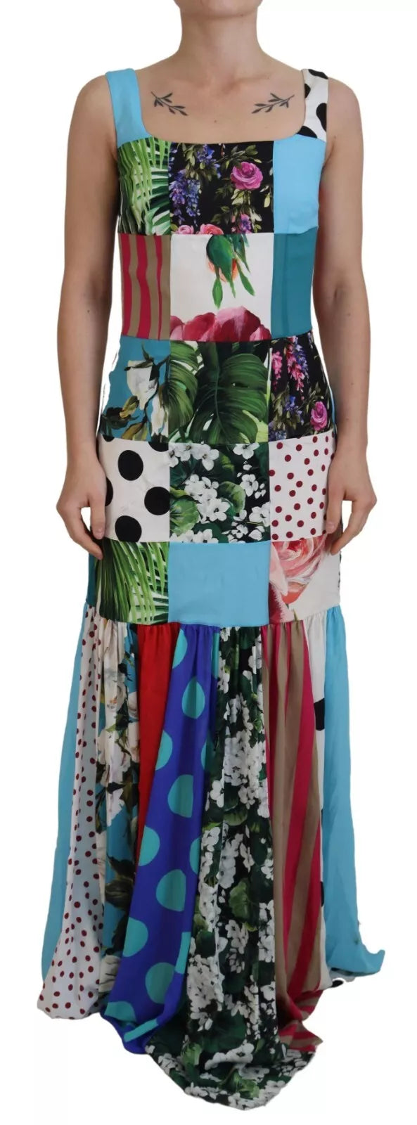 Μάξι φόρεμα με θήκη Dolce &amp; Gabbana Silk Multicolor Patchwork