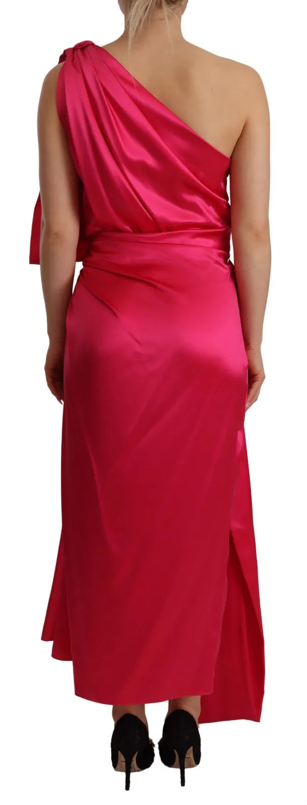 Μίντι φόρεμα Dolce &amp; Gabbana Silk Pink Fitted Cut One Shoulder